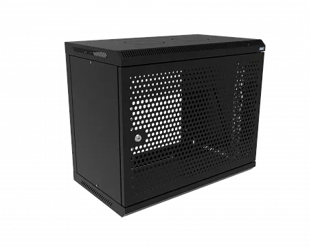 Шкаф телекоммуникационный настенный разборный МИКсистем 19" Basis 9U 600x350  дверь перфорация черный